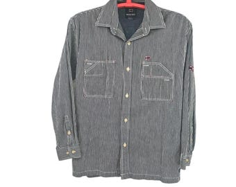 VINTAGE Bugle Boy Gestreifte Herren Medium 77 Button Down Pockets Logo Y2K 90's