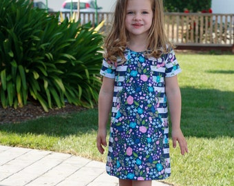 Mandrake Dress 12m-8 PDF pattern girls knit dress pattern, knit dress sewing pattern, colorblock dress pattern