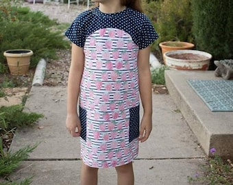 Tulipa Dolman 12-8 PDF sewing pattern, girls knit sewing pattern, knit top pattern, girls tunic sewing pattern, girls knit dress pattern