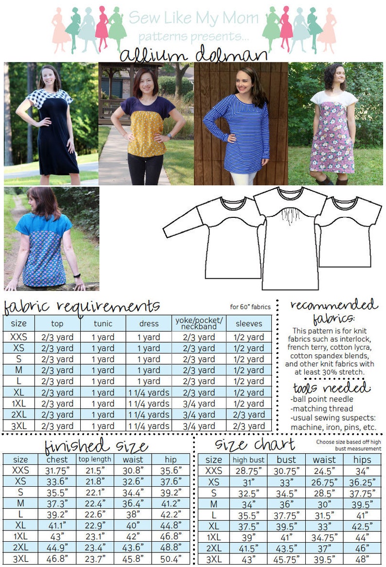 Women's Allium Dolman XXS-3XL PDF sewing pattern, knit top pattern, knit dress PDF sewing pattern, womens knit shirt, ladies sewing pattern image 10