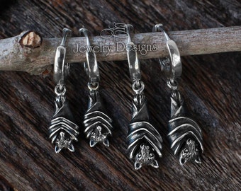 Sterling Silver Bat Huggie Earrings – Halloween Jewelry