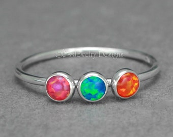 Multi Opal or Birthstone Ring - 3 Stone, Mothers Ring, Multi Opal Ring, Multi Birthstone Ring, Multiple Stone Ring, Gifts for Mom, Customize