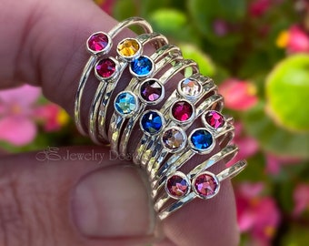 Minimalist Birthstone Ring - Sterling Birthstone Ring - Birthstone Stacking Ring - Stacking Rings - Dainty Birthstone Ring - Gifts for Mom