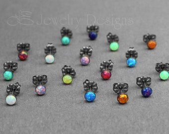 Titanium Opal Stud Earrings – Hypoallergenic 4mm, Synthetic Opals
