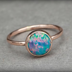 Gold Opal Ring - 8mm Opal Stacking Ring, Rose Gold Opal Ring, Thin Opal Ring, Stackable Opal Ring, 14k Gold-Filled Opal Ring, Opals, October