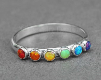 Bague multi-opale - Bague multi-pierres de naissance, Bague opale arc-en-ciel, Bague mères, Bague arc-en-ciel, Bague multi-pierres, Bague de fierté, LGBTQ