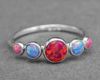 5 Stone Opal Ring - Multi Opal Ring, Multi Stone Ring, Multi Birthstone Ring, Sterling Silver Opal Ring, October Birthday, Opal Jewelry