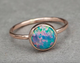 Gold Opal Ring - 8mm Opal Stacking Ring, Rose Gold Opal Ring, Thin Opal Ring, Stackable Opal Ring, 14k Gold-Filled Opal Ring, Opals, October