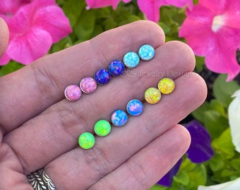 6mm Titanium Opal Studs – Hypoallergenic Colorful Earrings