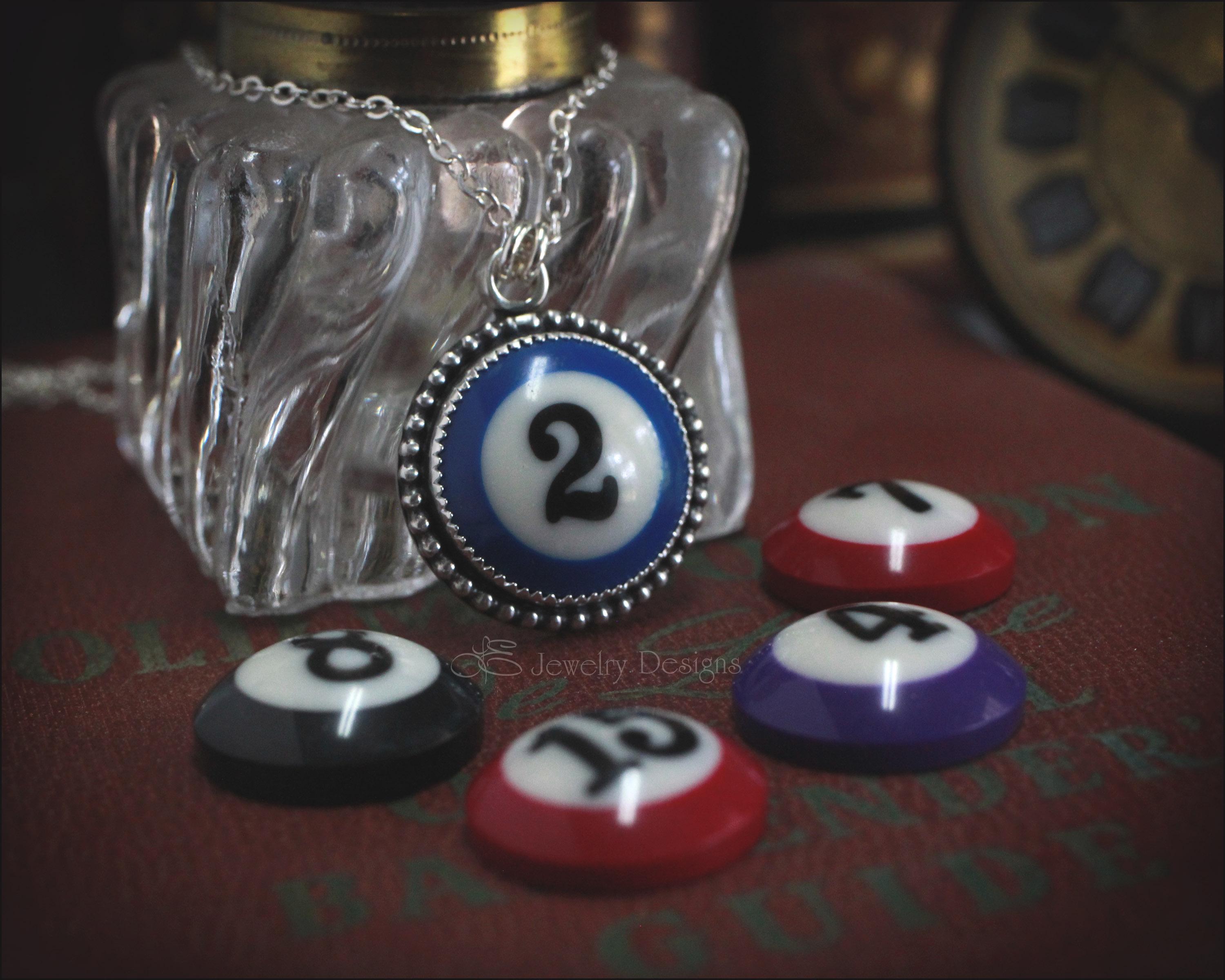 Sterling Mini Pool Ball Necklace or Ring - Reclaimed Billiard Balls ...