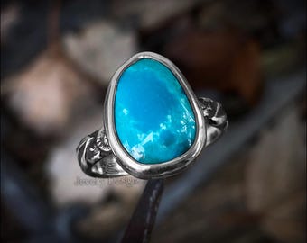 Size 8.75 - Sterling Silver Kingman Turquoise Ring, One Of A Kind, Paisley Band