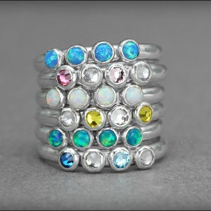 Multi Birthstone Ring Multi Stone Ring Mothers Rings Multi Opal Rings Sterling Birthstone Rings Birthstone Band Family Ring image 9