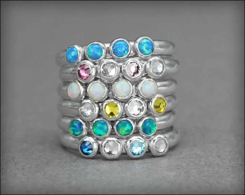 Multi Birthstone Ring Multi Stone Ring Mothers Rings Multi Opal Rings Sterling Birthstone Rings Birthstone Band Family Ring image 9