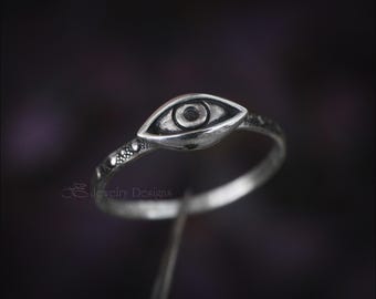 Kleiner Sterling Evil Eye Ring - Mystisches Auge zierlich, allsehendes Auge, Schutz Schmuck, Witchy Ring, Handgefertigte Handwerker