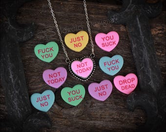 Inappropriate Candy Heart Necklace - Sterling Silver Anti Valentine's Day Pendant
