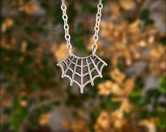 Sterling Spider Web Necklace - Silver Spider Web, Halloween Jewelry, Spooky Jewelry, Minimalistic Jewelry, Small Spider Web Pendant