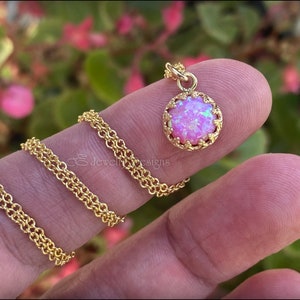 Small Gold Opal Necklace - 8mm Opal Drop Necklace, Gold Filled, Synthetic Opal, Gallery Set, Minimalist, Crown Setting, Dainty Opal Drop