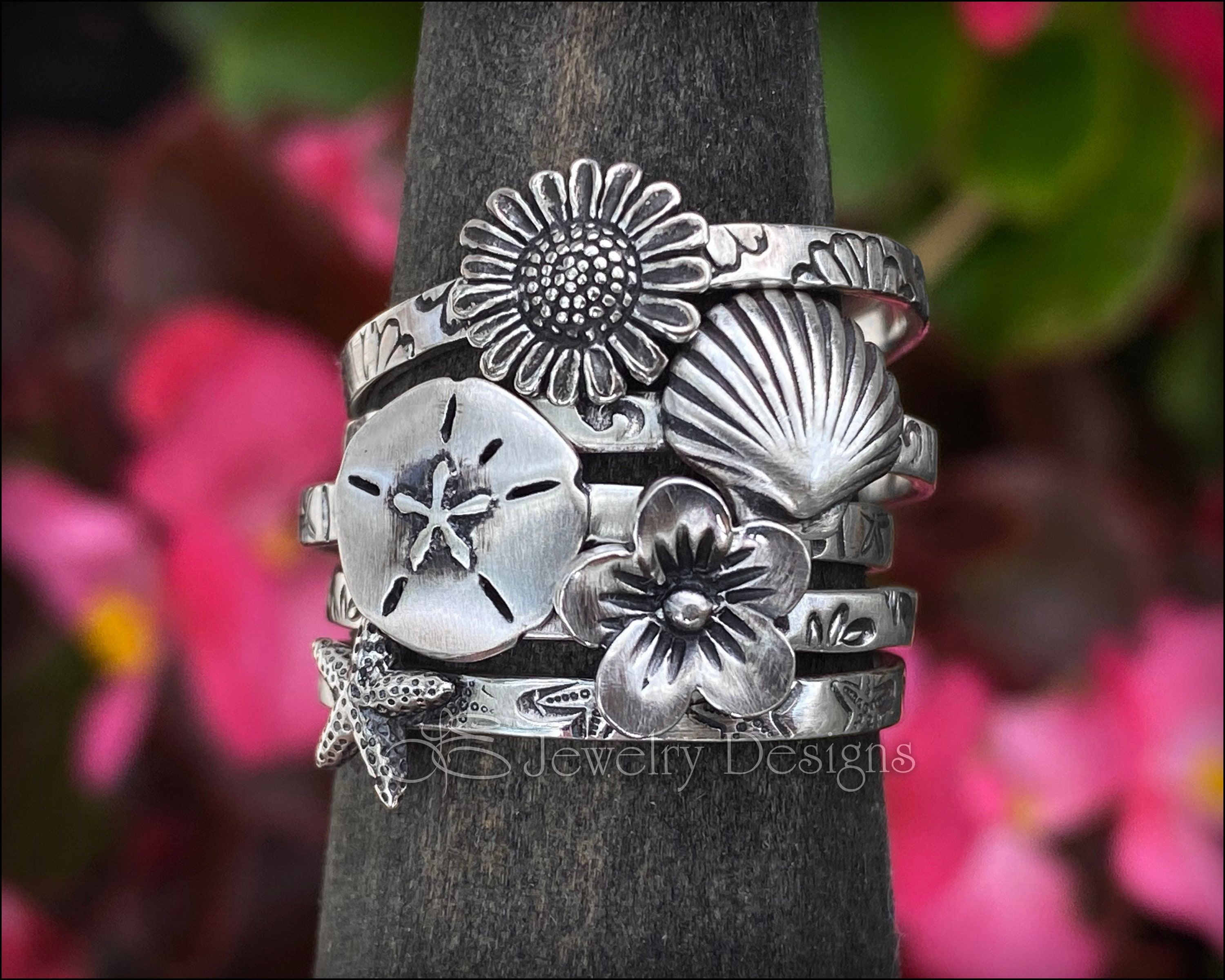 Sterling Beach Themed Rings - Unique Beachy Jewelry, Silver Floral ...