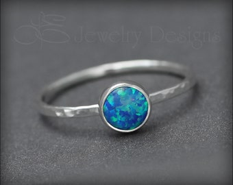 Silver Opal Stacking Ring - 6mm Opal Ring, Sterling Opal Ring, Thin Opal Ring, Stackable Opal Ring, Opal Jewelry, October Birthday, Opals