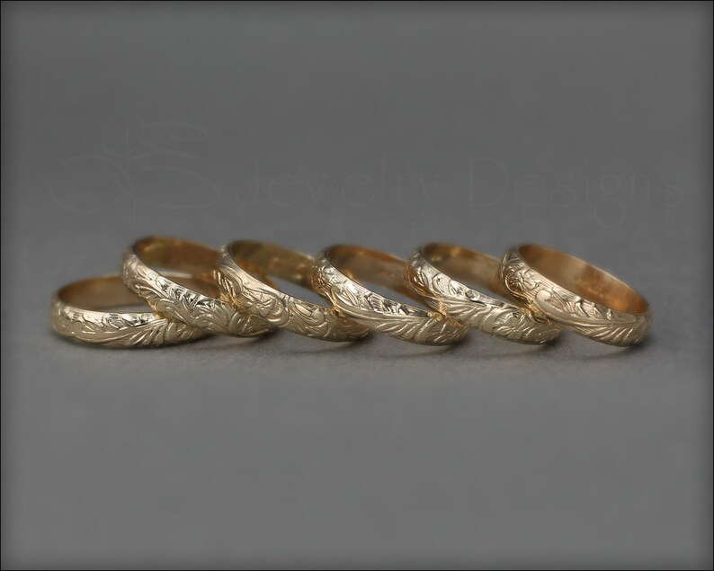 Gold Wedding Band Gold Floral Band Gold Flower Ring Unisex Etsy