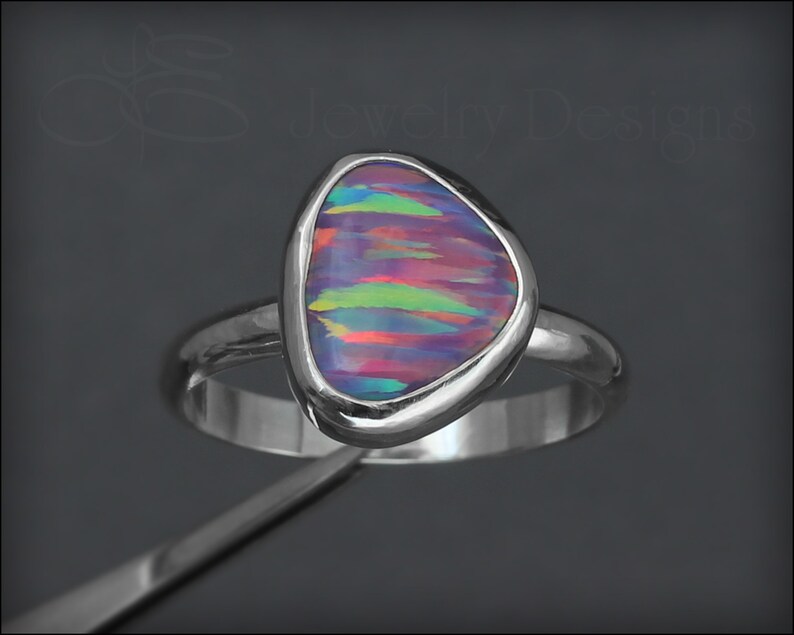yellow opal silver opal ring OPAL RING opal statement ring opal aura stripes purple opal unique opal