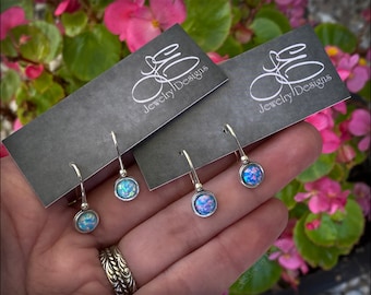 Sterling Silber Opal Tropfen Ohrringe - Synthetischer Opal, Bunte Anhänger