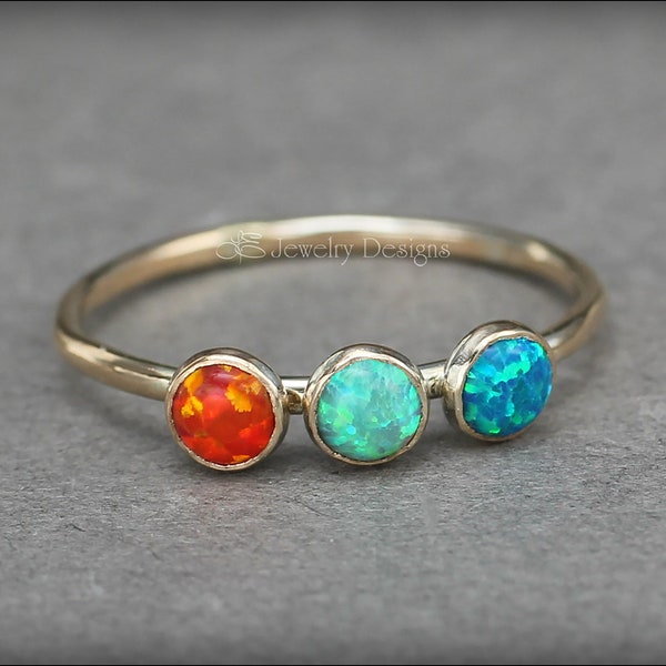 Three Opal or Birthstone Ring - 3 Stone, Mothers Ring, Multi Opal Ring, Multi Birthstone Ring, Multiple Stone Ring, Gifts for Mom, Customize