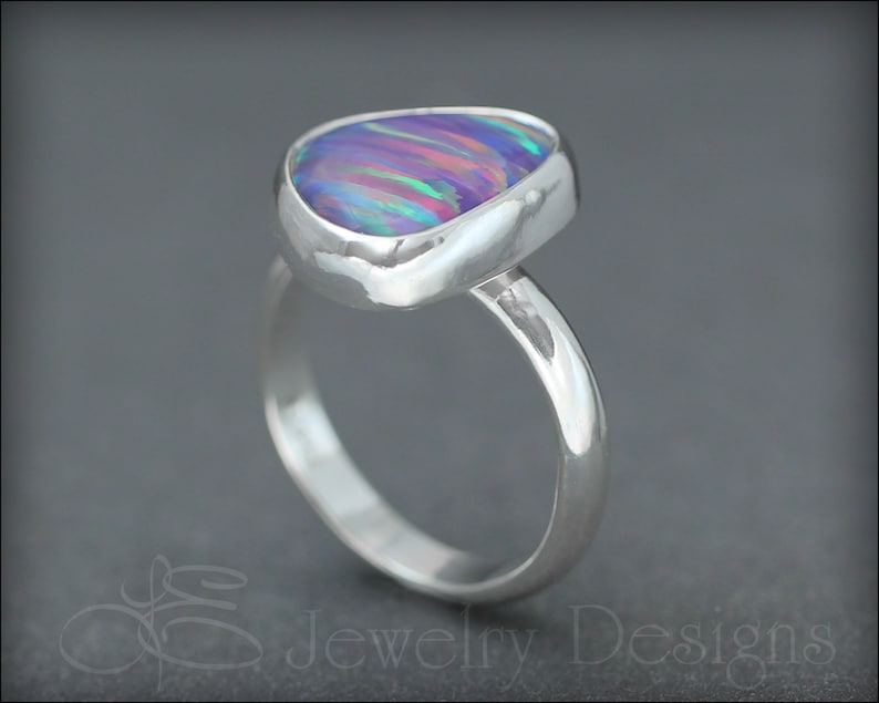 yellow opal silver opal ring OPAL RING opal statement ring opal aura stripes purple opal unique opal