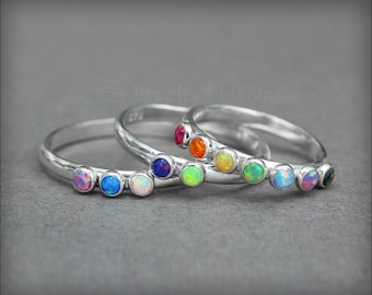 Multi Opal Ring - Multi Birthstone Ring, Rainbow Ring, Mothers Ring, Family Ring, Multi Stone Ring, Stackable Birthstone Rings, Opals