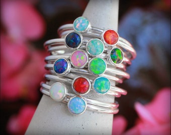Opal Stacking Ring - Sterling Opal Ring, Thin Opal Ring, October Birthstone Ring, Thin Stacking Ring, Stackable Opal Ring, Silver Opal Ring