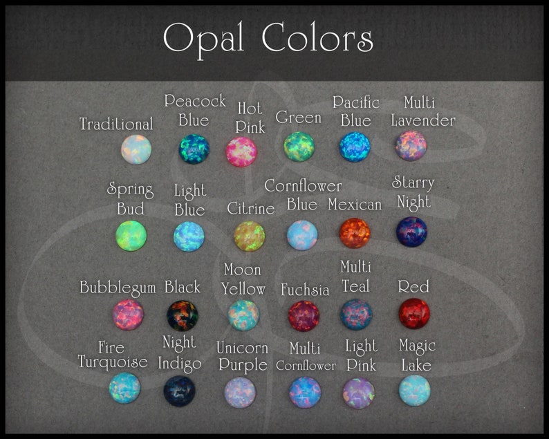 K&ouml;nnte beinhalten: Diagramm der Opalfarben mit Namen f&uuml;r jede Farbe, darunter Traditionell, Pfauenblau, Hei&szlig;rosa, Gr&uuml;n, Pazifikblau, Multi Lavendel, Fr&uuml;hlingsknospe, Hellblau, Citrin, Kornblumenblau, Mexikanisch, Sternennacht, Kaugummi, Schwarz, Mondgelb, Fuchsia, Multi Teal, Rot, Feuert&uuml;rkis, Nacht Indigo, Einhorn Lila, Multi Kornblume, Hellrosa, Magischer See.