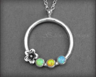 Mothers Birthstone Flower Necklace - Birthstone Eternity Circle, Family Necklace, Multi Birthstone Pendant Necklace, Sterling Birthstone