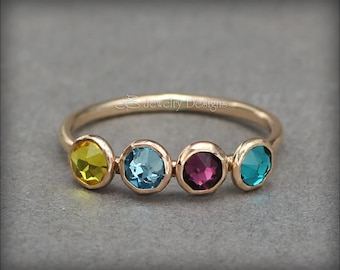 Vier-Stein-Geburtssteinring - Gold Filled oder Sterling Silber
