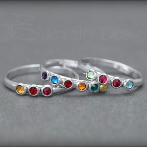 Sterling Multi Birthstone Ring - Silver Multi Stone Ring, Mothers Rings, Multi Opal Ring, Birthstone Band, Family Ring, Grandmother Ring