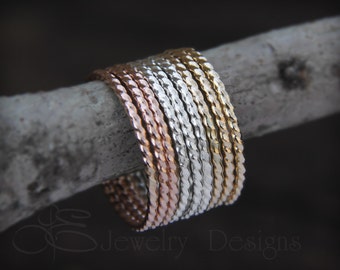 Twisted Stacking Ring - Thin Stacking Rings, Stackable Ring, Thin Rope Twist Ring, Minimalist Ring, Silver, Gold, Rose Gold Stacking Ring