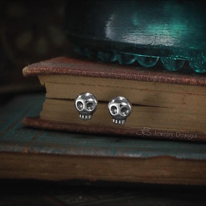 Tiny Skull Earrings - Small Sterling Skull Studs, Minimalistic, Halloween Jewelry, Silver Skull Stud Earrings, Spooky, Witchy, Skeleton