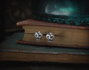 Tiny Skull Earrings - Small Sterling Skull Studs, Minimalistic, Halloween Jewelry, Silver Skull Stud Earrings, Spooky, Witchy, Skeleton