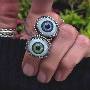 Large Sterling Eye Ring - Silver Eyeball Ring, Novelty Jewelry, Large Doll Eye Ring, Unique Artisan Eye Ring, Handcrafted Statement Eye Ring