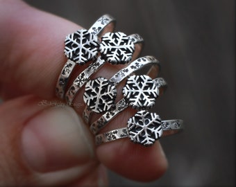 Sterling Snowflake Ring - Silver Winter Ring, Silver Snowflake Band, Unique Artisan Jewelry, Handcrafted, Snowy, Hand Stamped, Snowflakes