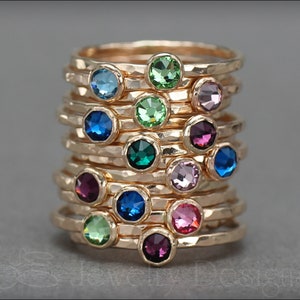 Gold Birthstone Ring - 14k Gold Filled Birthstone Ring, Birthstone Stacking Ring, Thin Stacking Rings, Dainty Birthstone Ring, Gifts for Mom