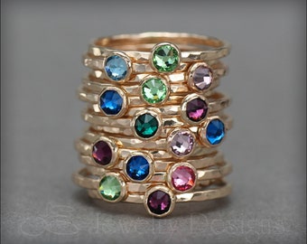 Gold Birthstone Ring - 14k Gold Filled Birthstone Ring, Birthstone Stacking Ring, Thin Stacking Rings, Dainty Birthstone Ring, Gifts for Mom