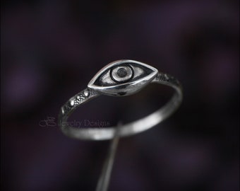 Small Sterling Evil Eye Ring - Dainty Mystical Eye, All See Eye, Protection Jewelry, Witchy Ring, Silver Eye Ring, Handcrafted Artisan Ring