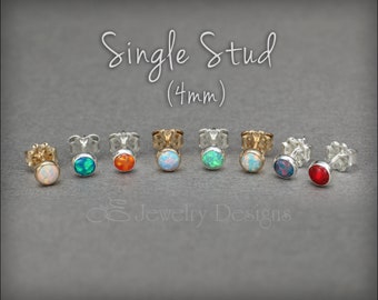 Single 4mm Opal Stud - Tiny Opal Earring, Small Opal Earring, Tiny Opal Stud, Individual Opal Stud Earring, One Opal Stud Earring