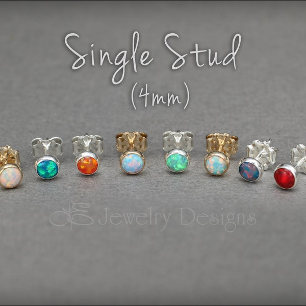 Single 4mm Opal Stud - Tiny Opal Earring, Small Opal Earring, Tiny Opal Stud, Individual Opal Stud Earring, One Opal Stud Earring