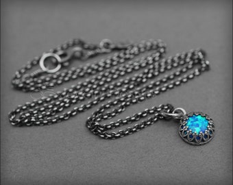 Silver Opal Gallery Drop Necklace - Sterling Opal Necklace, Tiny Opal Drop, Small Opal Drop Necklace, Gallery Opal Drop, October Birthday