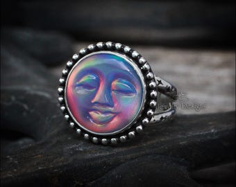 Size 8.75 - Sterling Silver Aurora Opal Sleepy Moon Ring