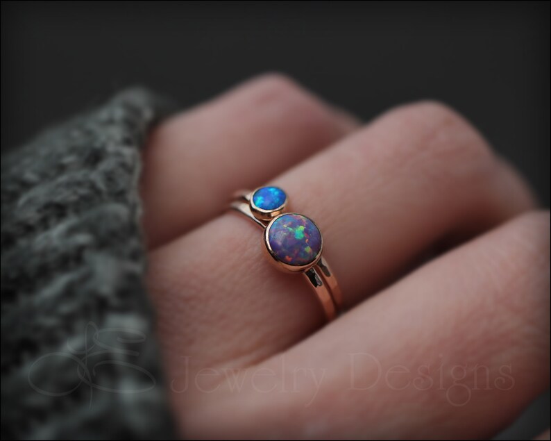 2 RING GOLD OPAL Set opal ring rose gold opal ring gold | Etsy