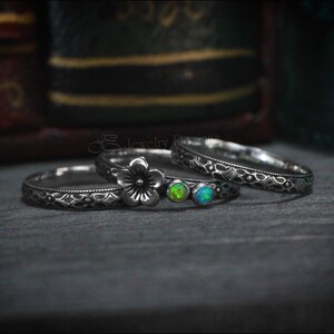 Set med flera födelsestenar - Ring med blommande födelsesten, flerstenar, unik ring för mor, ringar med flera opaler, presenter till mamma, blommig sterling silverring bild 5