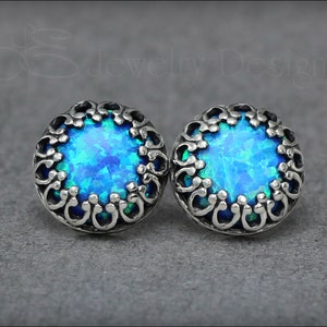 Sterling Opal Earrings - Opal Stud Earrings, Silver Opal Earrings, Gallery Bezel Opal Studs, Fancy Opal Earrings, 8mm Opal Studs, October
