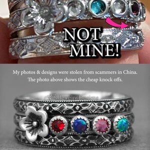 Set med flera födelsestenar - Ring med blommande födelsesten, flerstenar, unik ring för mor, ringar med flera opaler, presenter till mamma, blommig sterling silverring bild 6